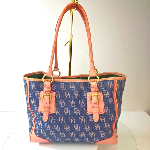 Dooney & Bourke Taylor Shopper Denim Leather Trim Tote Bag - Picture 1 of 16